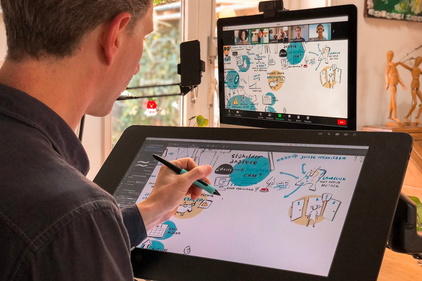 Gijs tekent live mee tijdens een meeting Gijs Copic