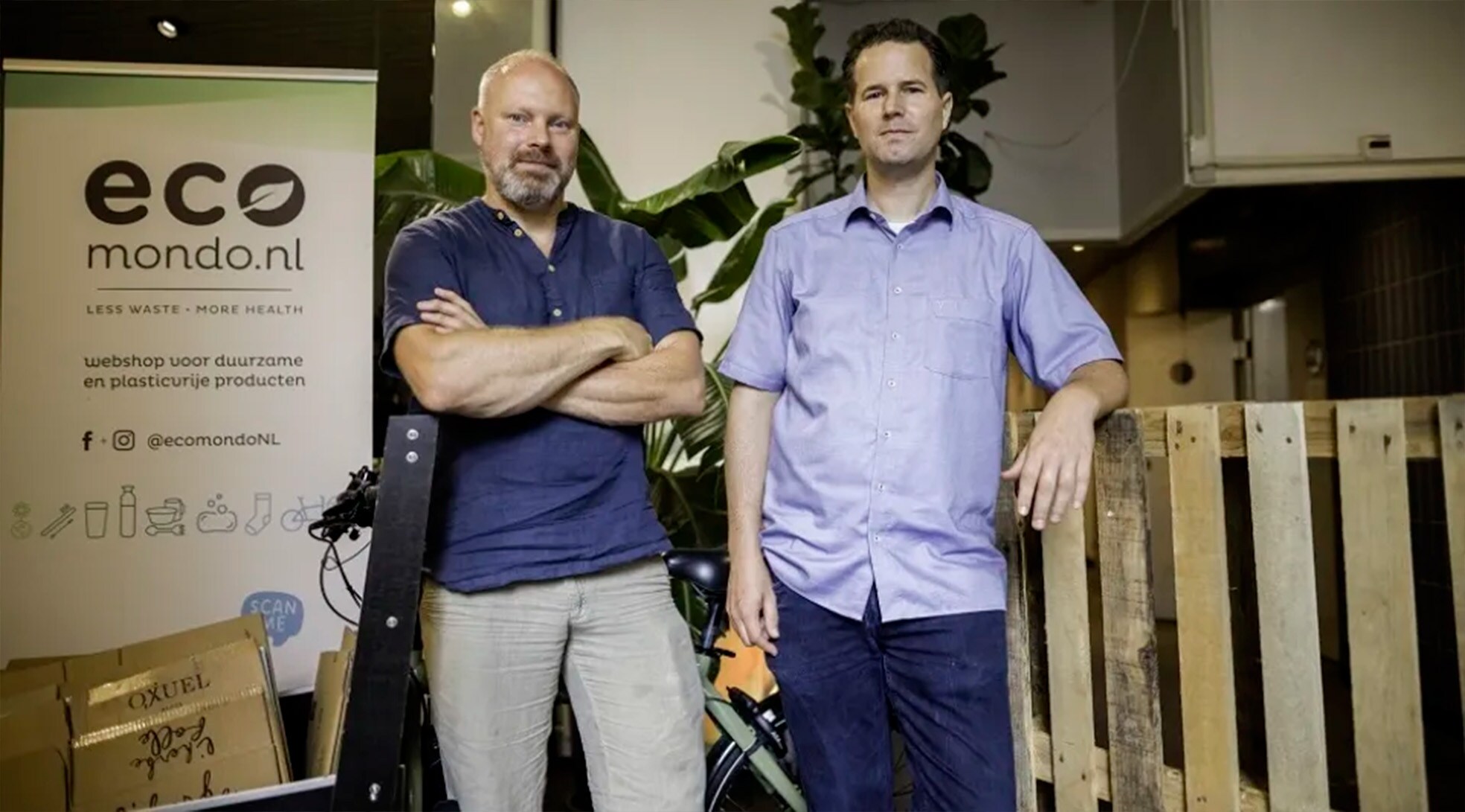 Ondernemers Leon Goedhart (Ecomondo, links) en Dominic Tegelbeckers (Groene Hoed Duurzaam)