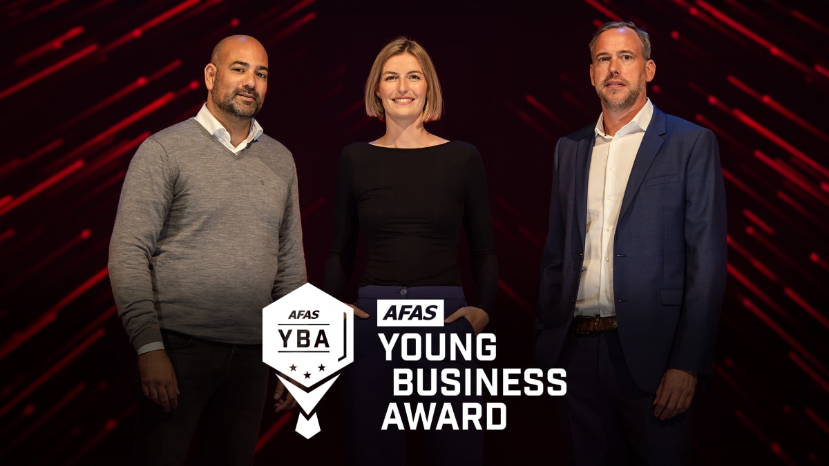De drie deelnemers van aflevering 1 van de AFAS Young Business Award. AFAS YBA