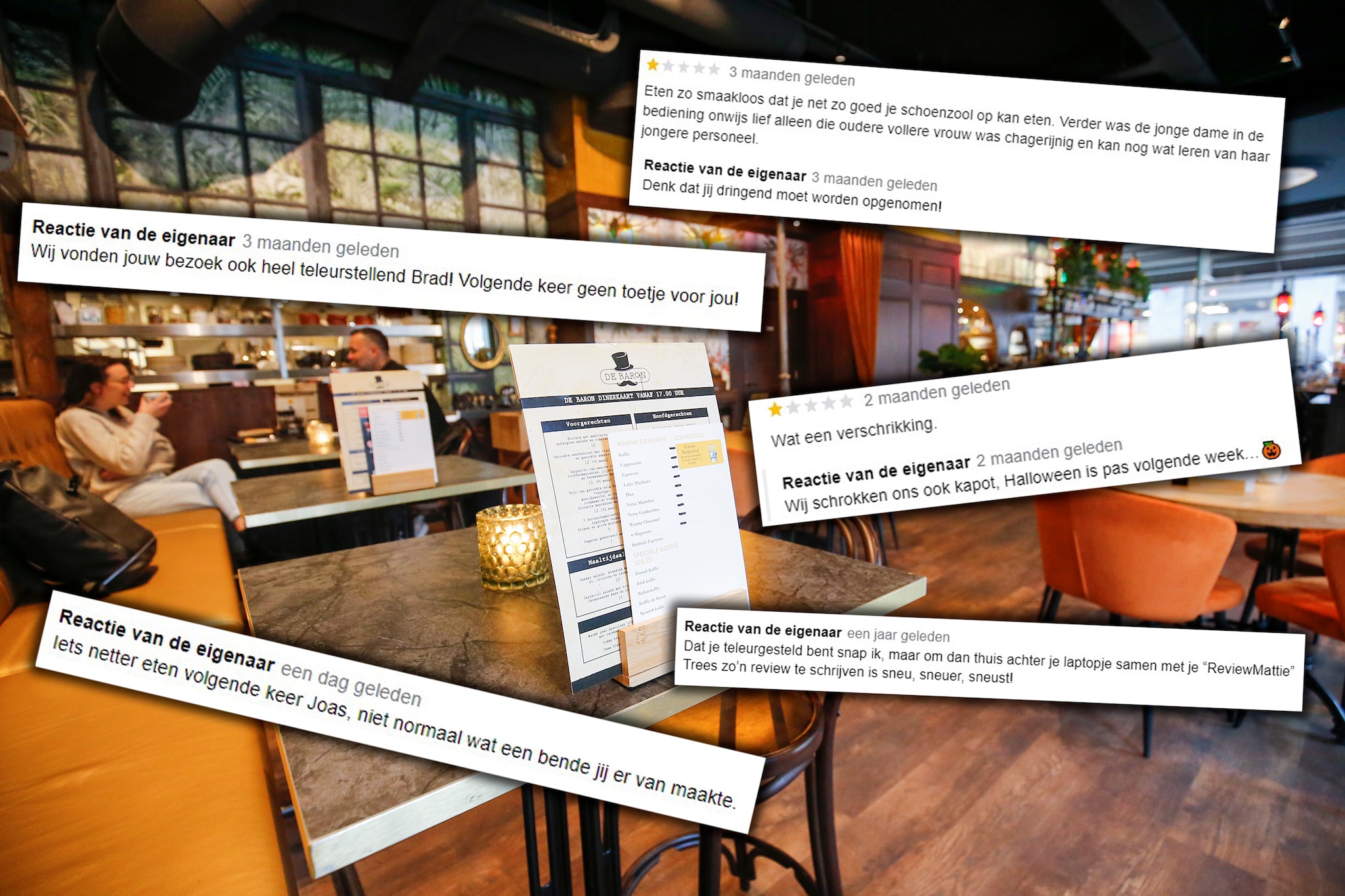 Serie afgekocht ADR - De eigenaar van Eetcaf De Baron in Leidsche Rijn gaat met gestrekt been in op negatieve Google reviews. Foto Ruud Voest