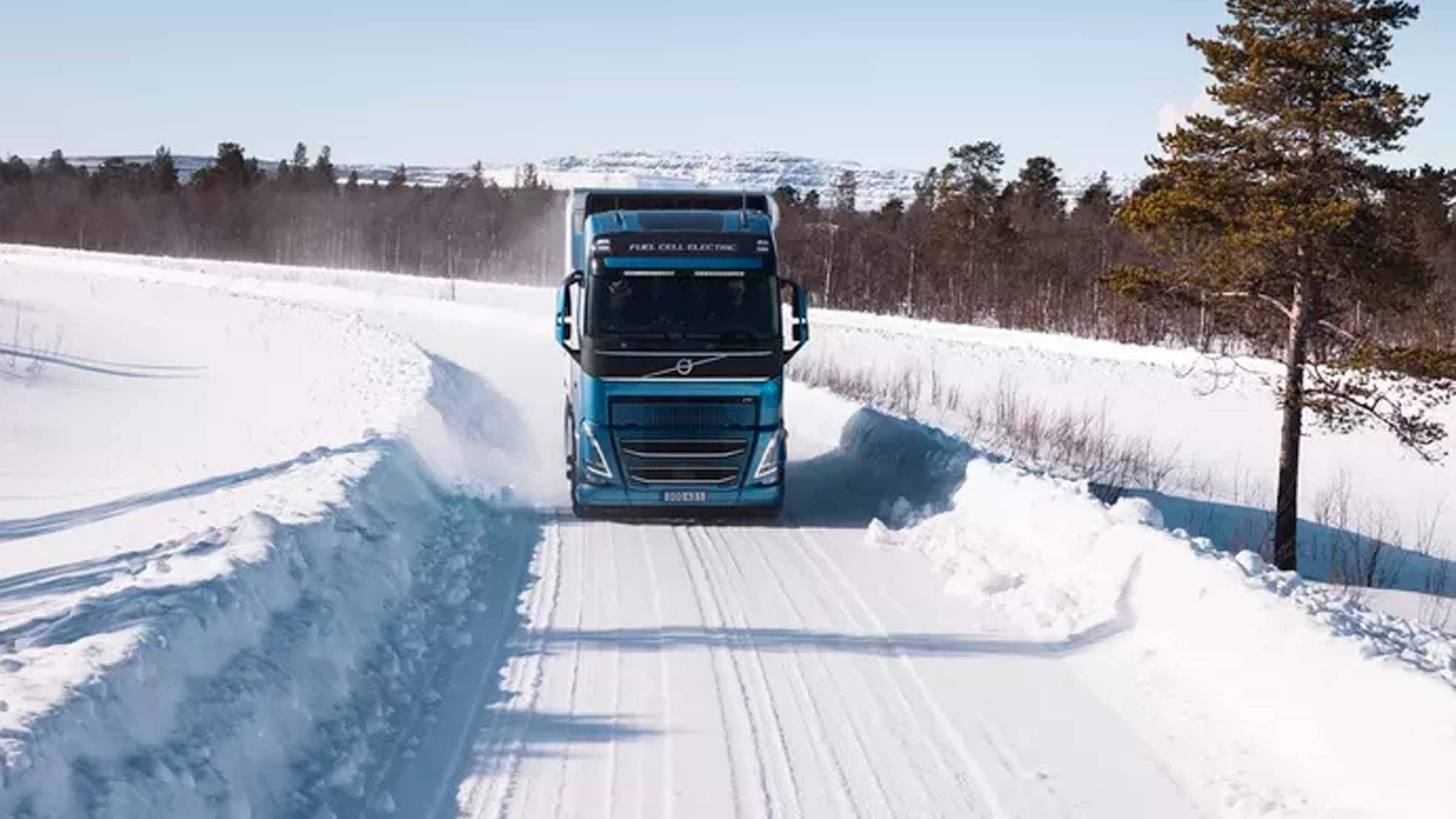 Volvo heeft de waterstoftruck getest in barre omstandigheden boven de poolcirkel in Zweden. Foto: Volvo Trucks