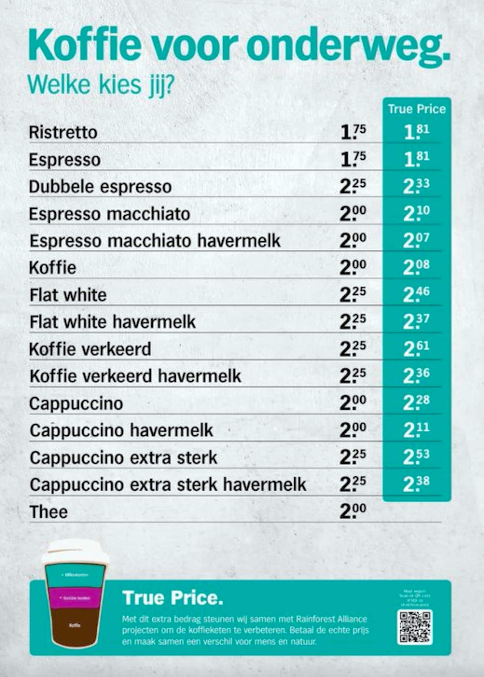 Prijslijst met 'echte prijzen' volgens Albert Heijn. Foto: Albert Heijn