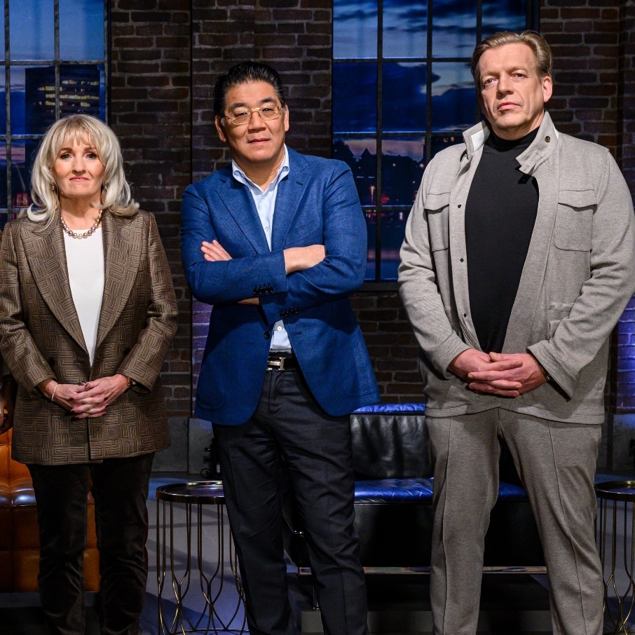 Won Yip, hier met Dragons' Den-investeerders Shawn Harris en Bas Witvoet aan zijn zijde. Foto: Annemieke van der Togt.