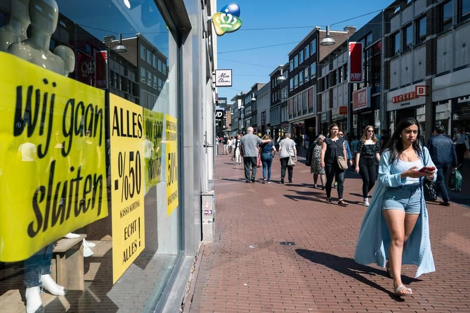 Faillissement in de Broerstraat, een Nijmeegse winkelstraat. Foto: Paul Rapp/De Gelderlander.