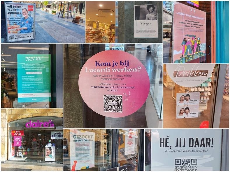 Een greep uit de advertenties die winkeliers in de Koopgoot hebben gemaakt. Foto: AD