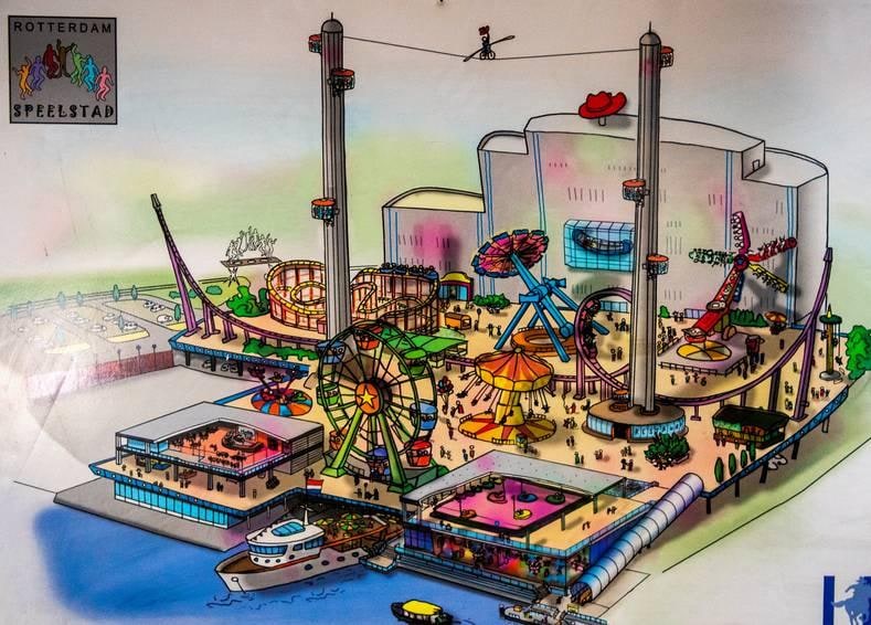 Zo moest het attractiepark in Rotterdam eruit gaan zien. Foto: Frank de Roo.