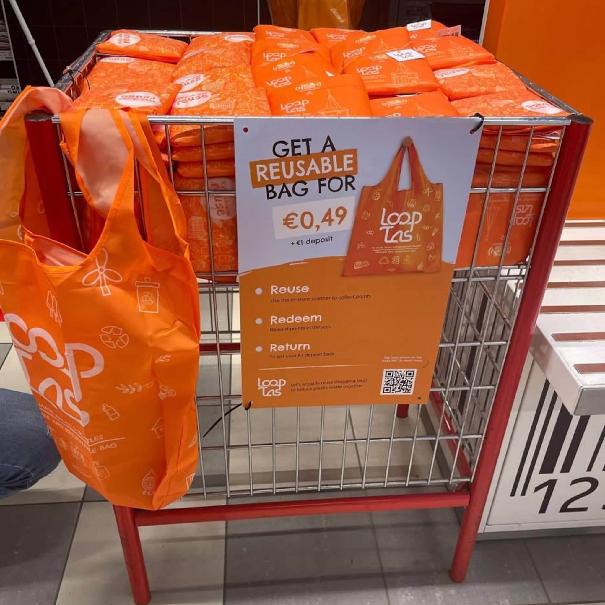 de looptas een leentas die je in de supers kunt ruilen als ie versleten is