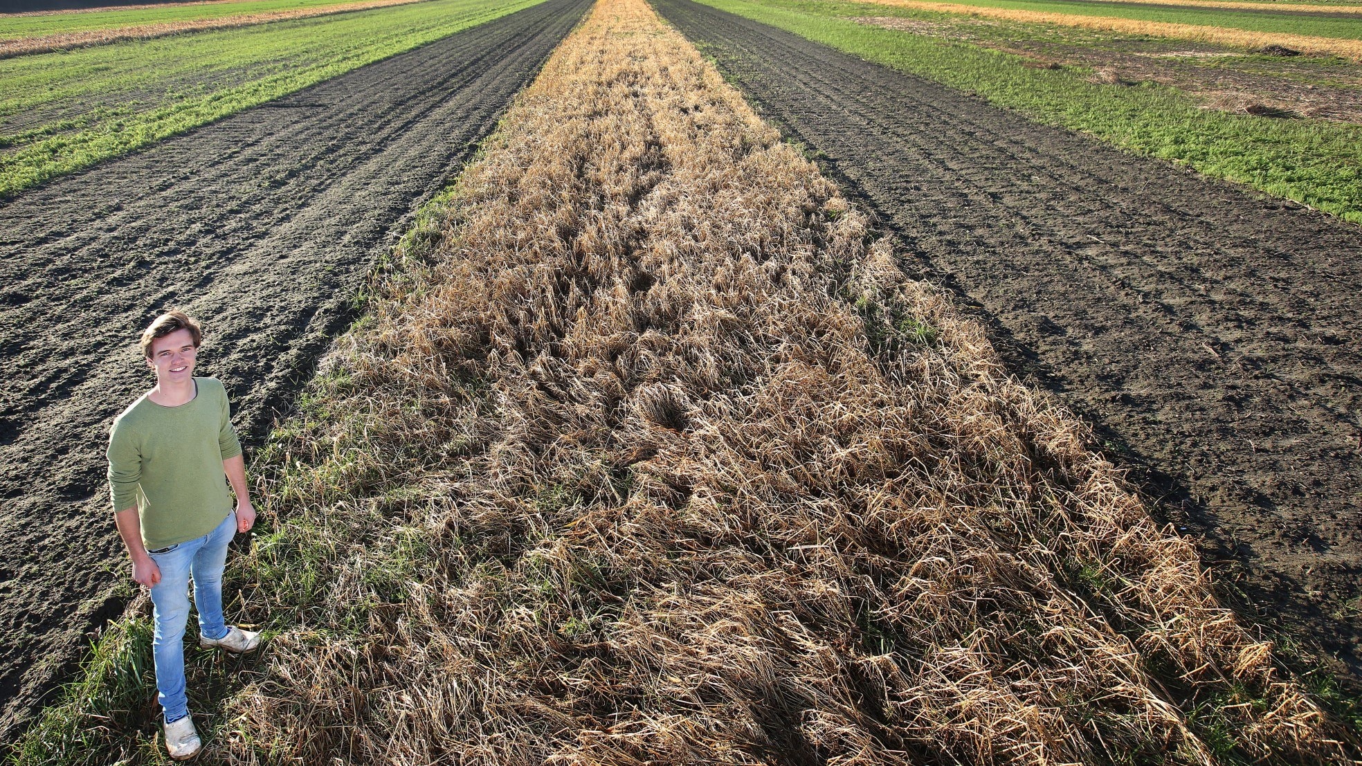 Ivar van Dorst teelt verschillende biologische granen. In de winters zijn de akkers in ruste. Foto: Pix4Profs/ Ramon Mangold