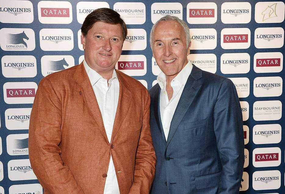Jan Tops (l.) and miljardair Frank McCourt in 2014 toen alles nog koek en ei was. Tops verkocht dat jaar de helft van de aandelen in de Global Champions Tour aan de Amerikaan. Foto: AD.