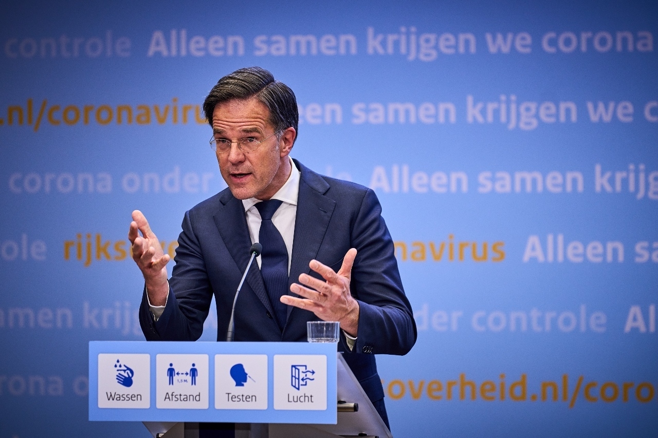 Demissionair premier Mark Rutte tijdens de persconferentie. Foto: ANP Foto