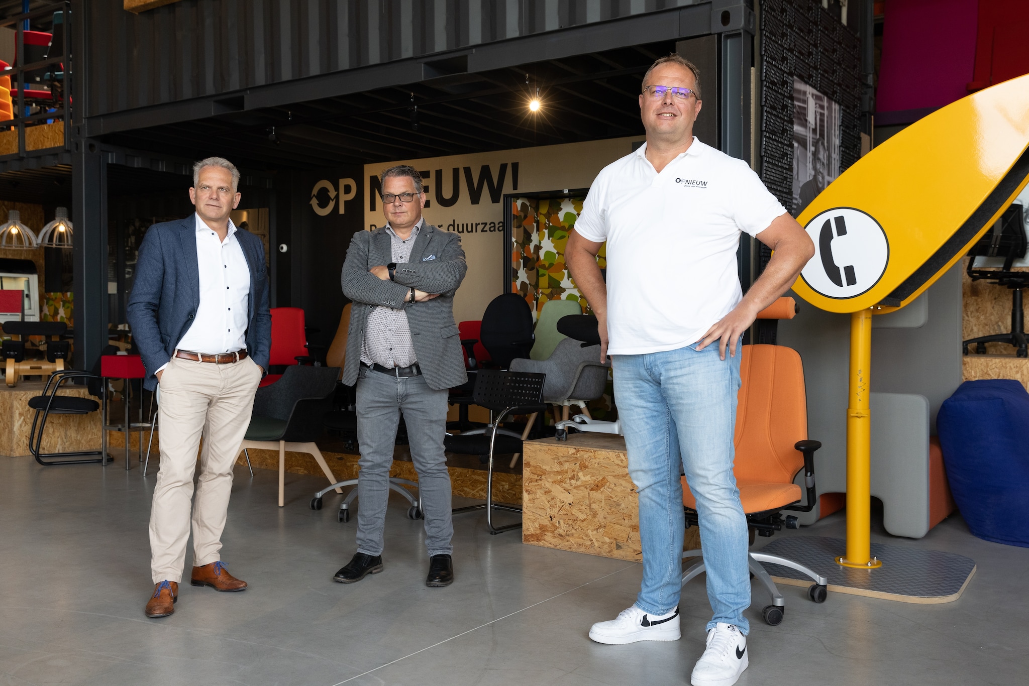 Drie circulaire ondernemers vormen samen een keten in Friesland (vlnr): Harold Steunebrink (Omnyacc), Sipko Postma (MOA) en Douwe Jan Boersma (OPNIEUW!).