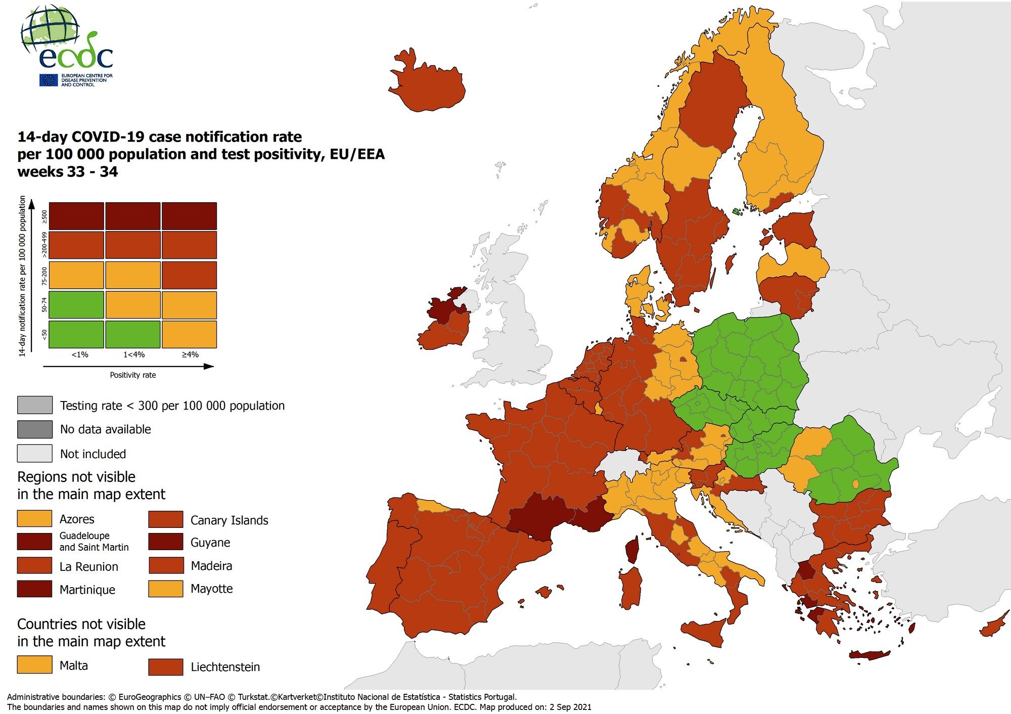 Nederland kleurt rood op de coronakaart van het ECDC.