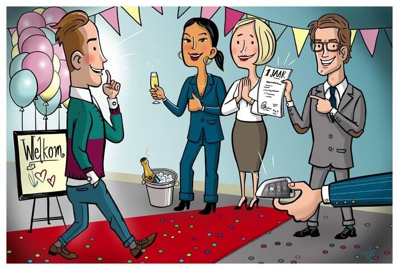 Door schaarste op de arbeidsmark hebben sollicitanten een goede onderhandelingspositie. Illustratie: AD/Flos Vingerhoets.