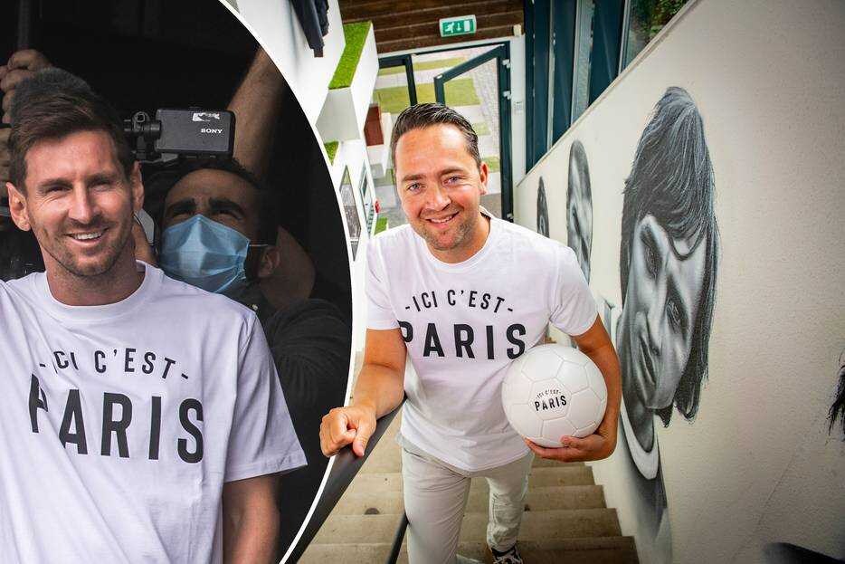 Apetrots is het Deventer bedrijf State of Football. Supervoetballer Lionel Messi liep als nieuwe speler van Paris Saint-Germain rond in een T-shirt van de onderneming uit Deventer. Foto: de Stentor/Jeroen Jazet/EPA.