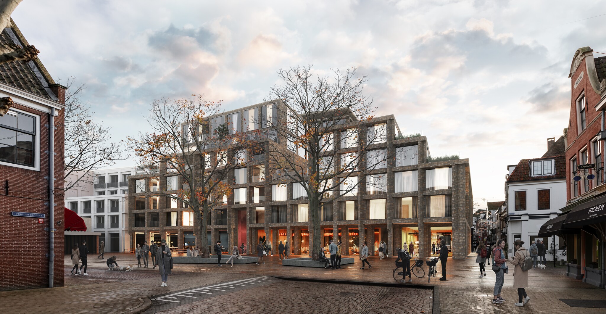 Het Handelshuys in Zwolle, de nieuwbouw die op de plek van de vroegere V&amp;D en Hudson's Bay komt. Foto: Junco/De Zwarte Hond.