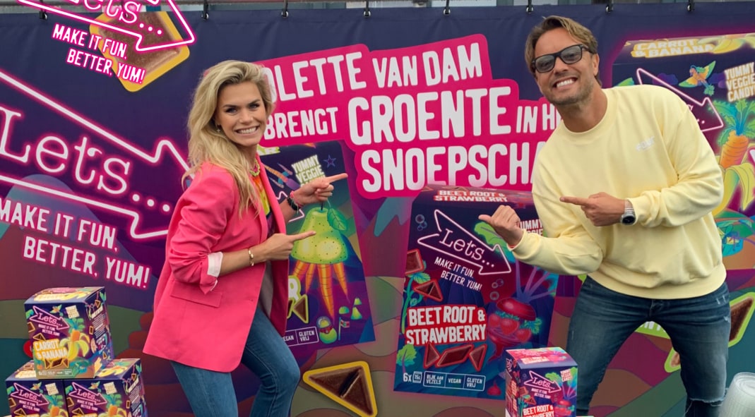 Nicolette van Dam met haar man Bas Smit, presenteert haar nieuwe foodlijn.