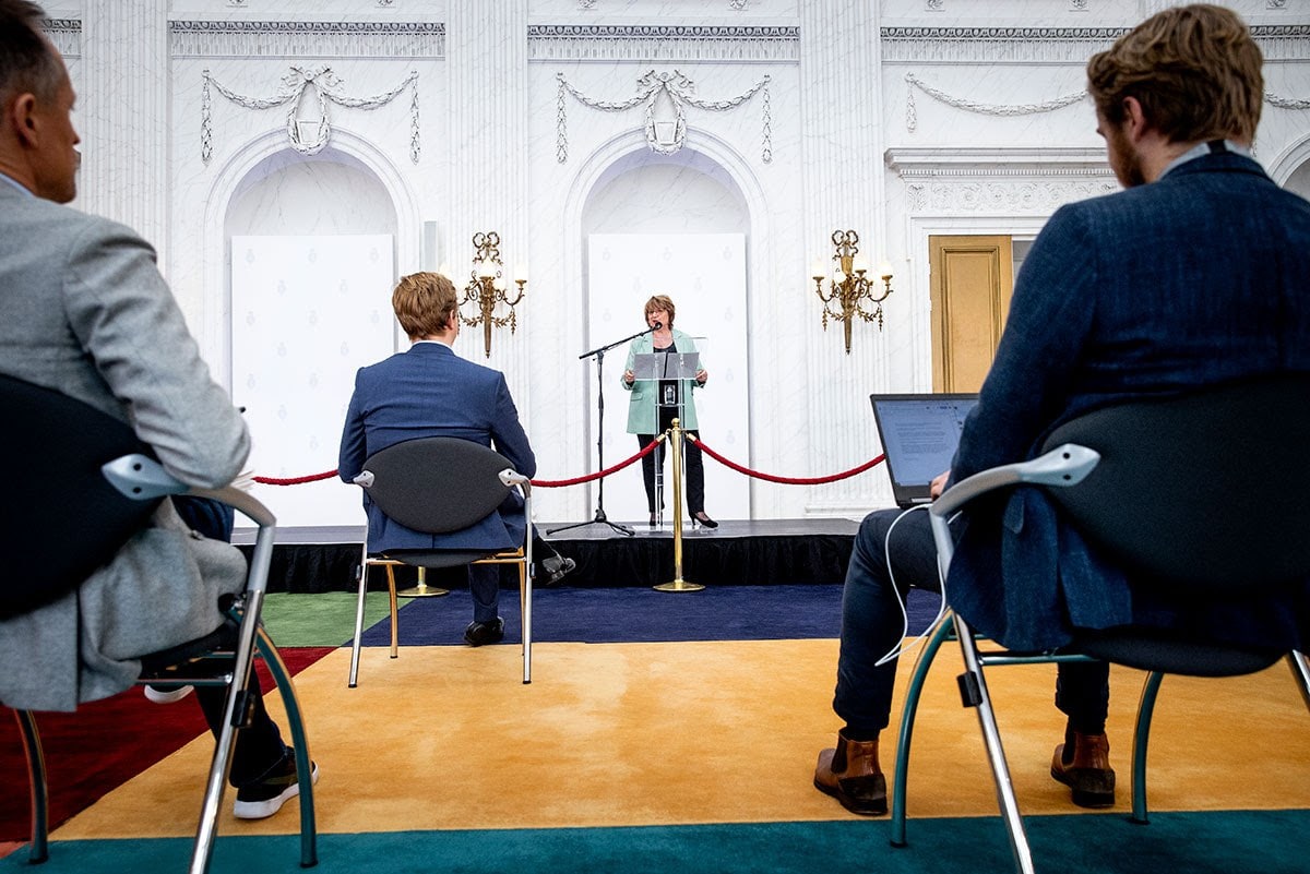 Informateur Mariëtte Hamer tijdens de persconferentie, vrijdag. Foto: ANP.