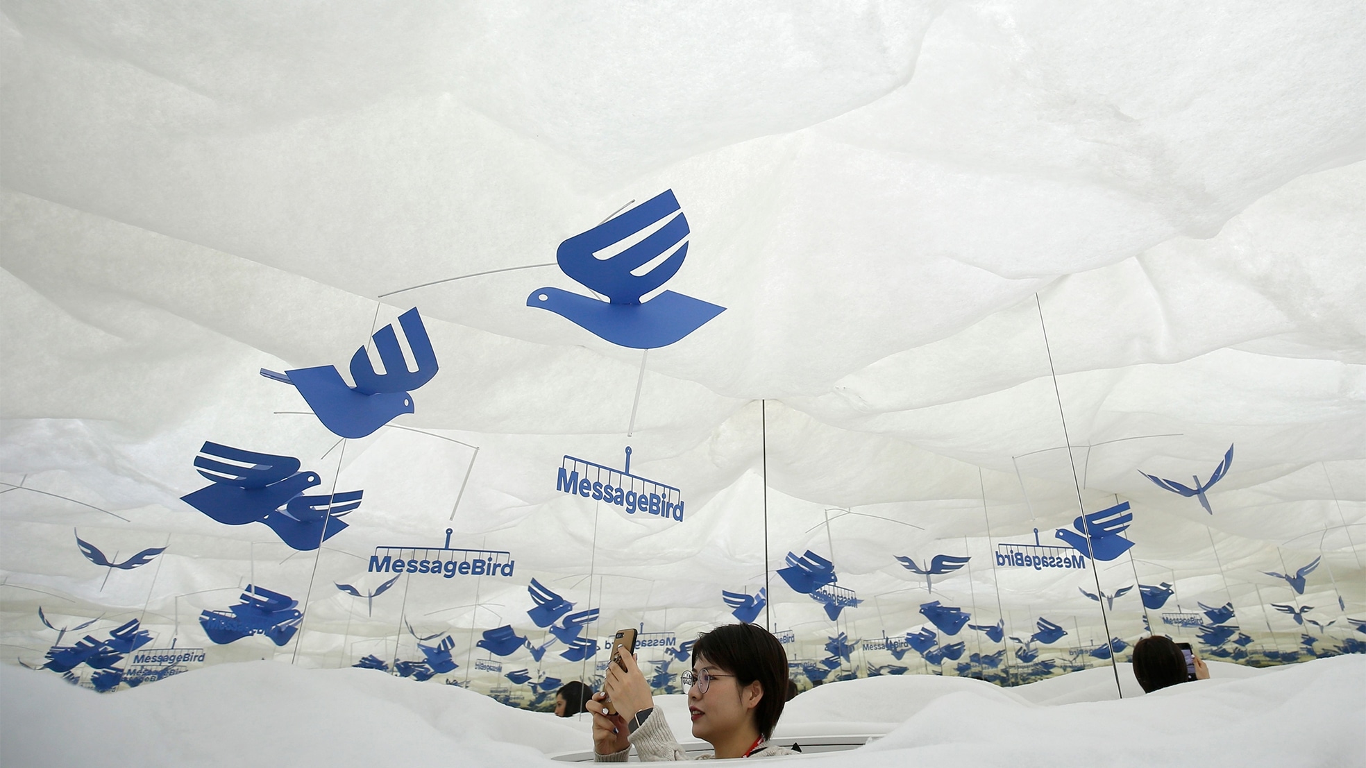 De MessageBird-stand op het Mobile World Congress (MWC) in Barcelona. Foto: ANP/EPA