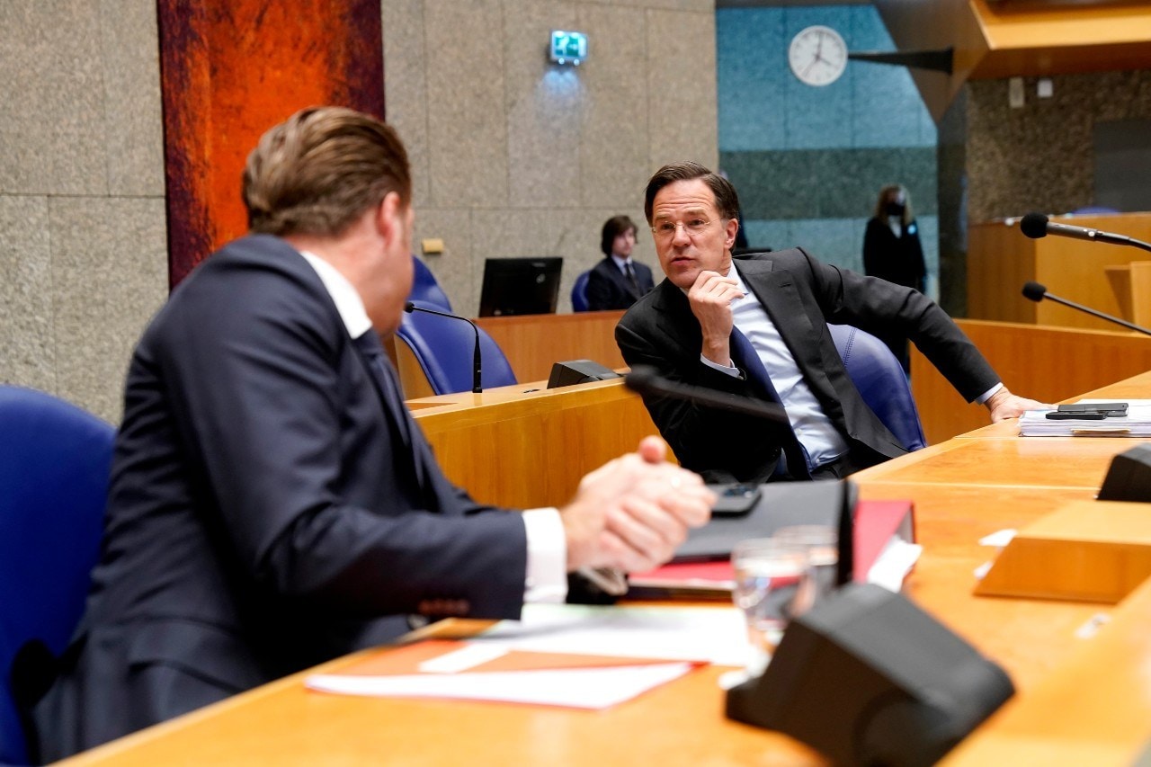 De demissionairen De Jonge (links) en Rutte. Foto: ANP.