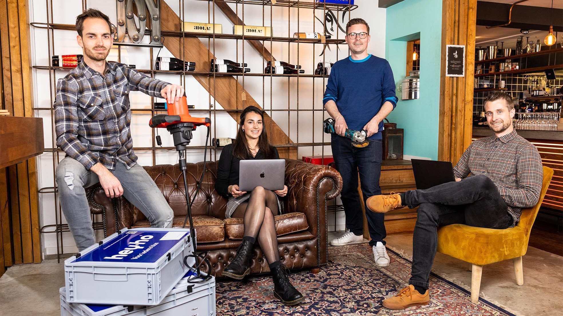 De ondernemers achter HeyHo: (v.l.n.r.): Sander Hoogers, Femke Bertens, Bram Mutsaers en Chris Traxel. Foto: Jules van Iperen