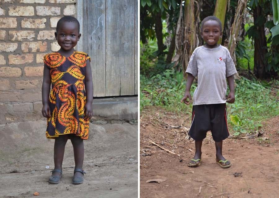 Links de driejarige Shaluwa, rechts de vijfjarige Emmanuel. Zij kunnen onder andere dankzij Benthe naar school in Oeganda. Foto: Benthe van Rumpt