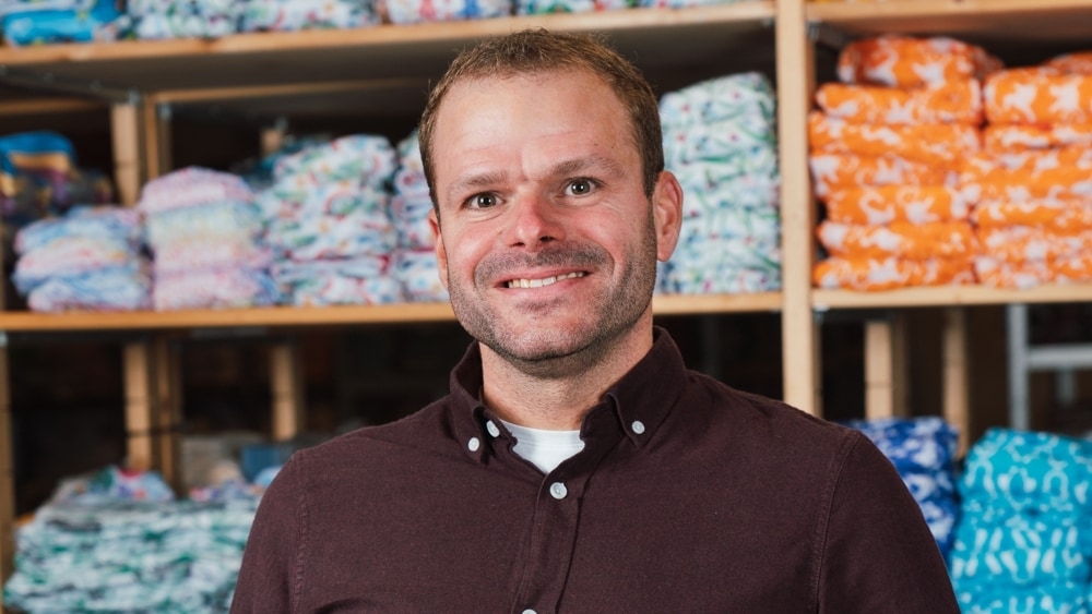 Jeffrey Scholten: ,,Duurzaamheid is belangrijker dan ooit. Met onze wasbare luiers maken wij een verschil.” Foto: HappyBear Diapers