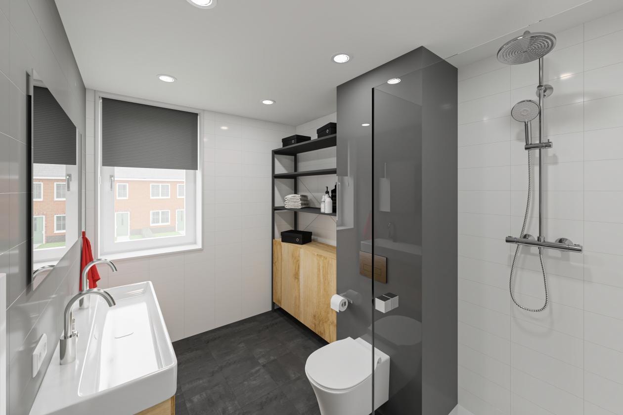 Voorbeeld van een geïndustrialiseerd gebouwde badkamer. Foto: VDL Groep
