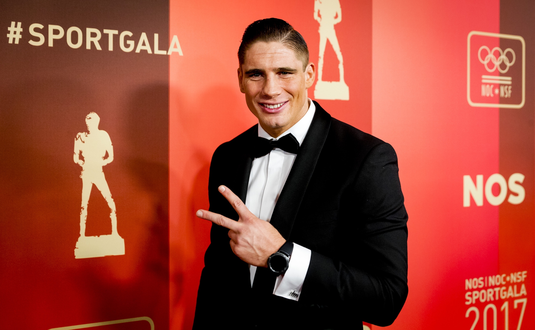 Rico Verhoeven op de rode loper voor aanvang van een NOC NSF Sportgala. Foto: ANP