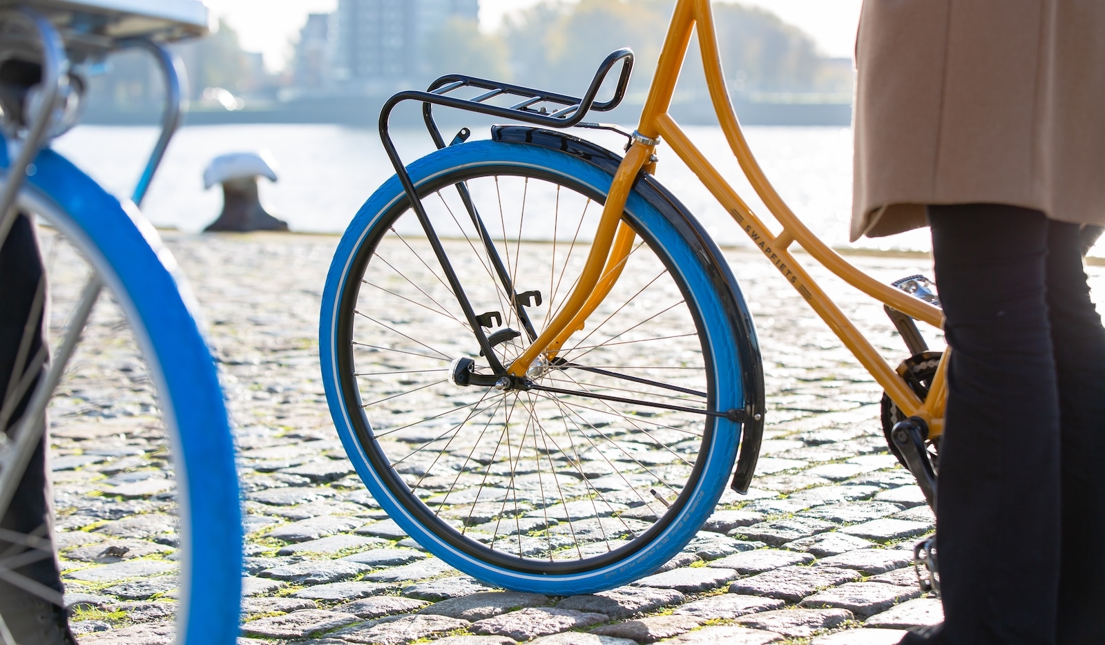 De Swapfiets met de kenmerkende blauwe voorband. Foto: Swapfiets