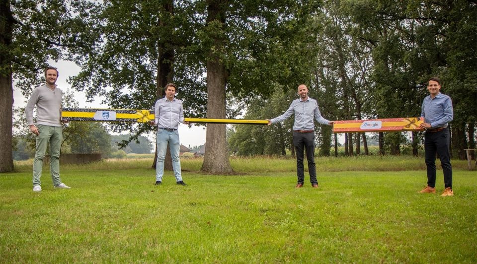 Het team achter OnlineBedrijfsuitjes.nl, 1.5meterpakket.nl en SocialSpel.nl. V.l.n.r: Chris Mulder, Robert Mouw, Paul Leune en Jeroen Bos.