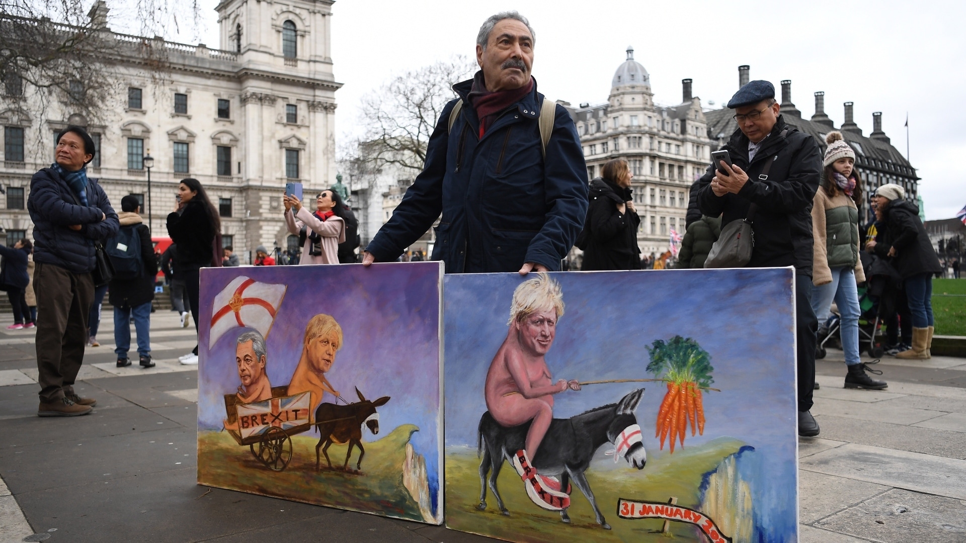 De protesten tegen de ramkoers van premier Boris Johnson zijn ook in het Engelse straatbeeld terug te zien. Foto: ANP