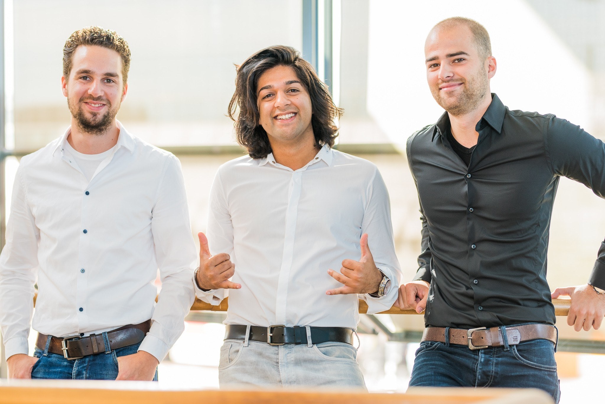 De drie oprichters van Sendcloud met in het midden Sabi Tolou en rechts Rob van den Heuvel.