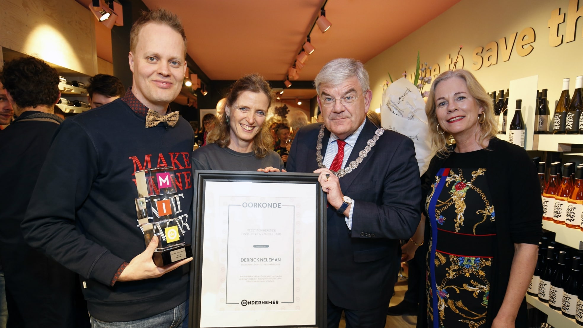 Maart dit jaar, Derrick Neleman (links) is gekozen als Meest Inspirerende Ondernemer van het Jaar 2019. Foto: Ruud Voest.