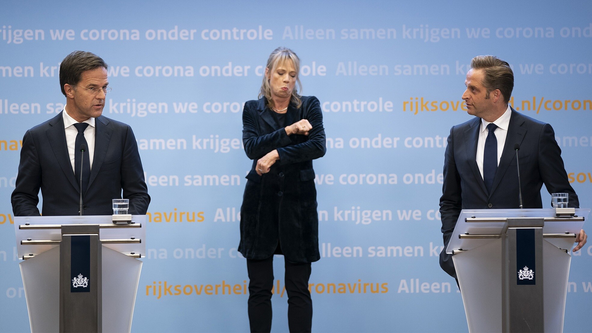 Premier Rutte en volksgezondheidsminister De Jonge tijdens de corona-persconferentie op 3 november. Foto: ANP.