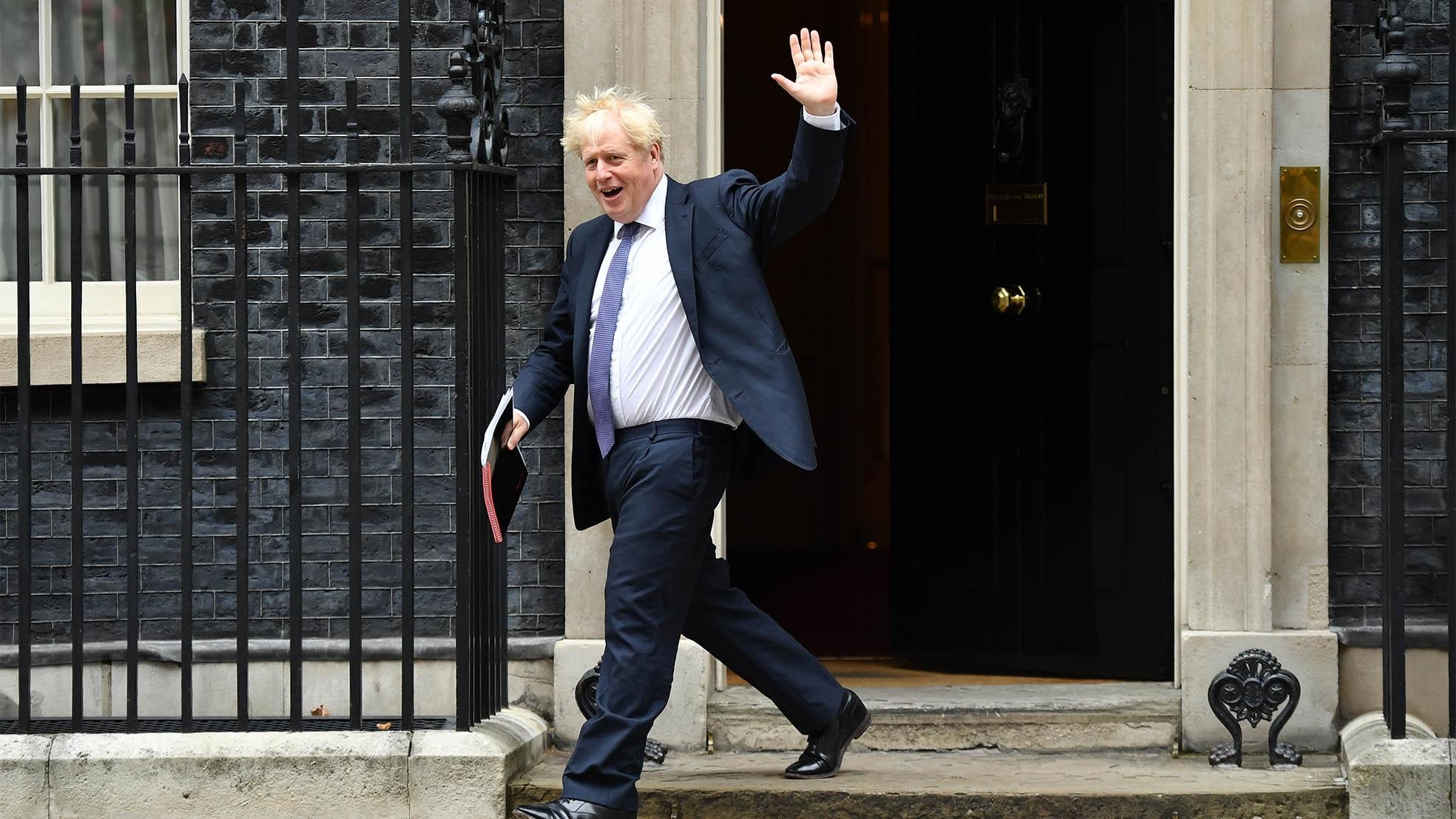 Boris Johnson de afgelopen week bij Downing Street 10. Foto: Getty