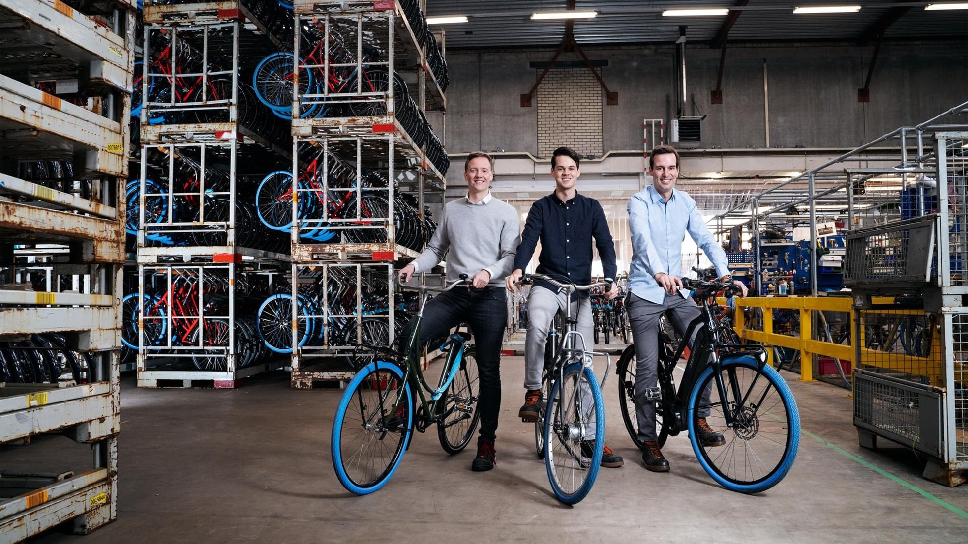 De drie oprichters van Swapfiets. Van links naar rechts: Dirk de Bruijn, Richard Burger en Martijn Obers.