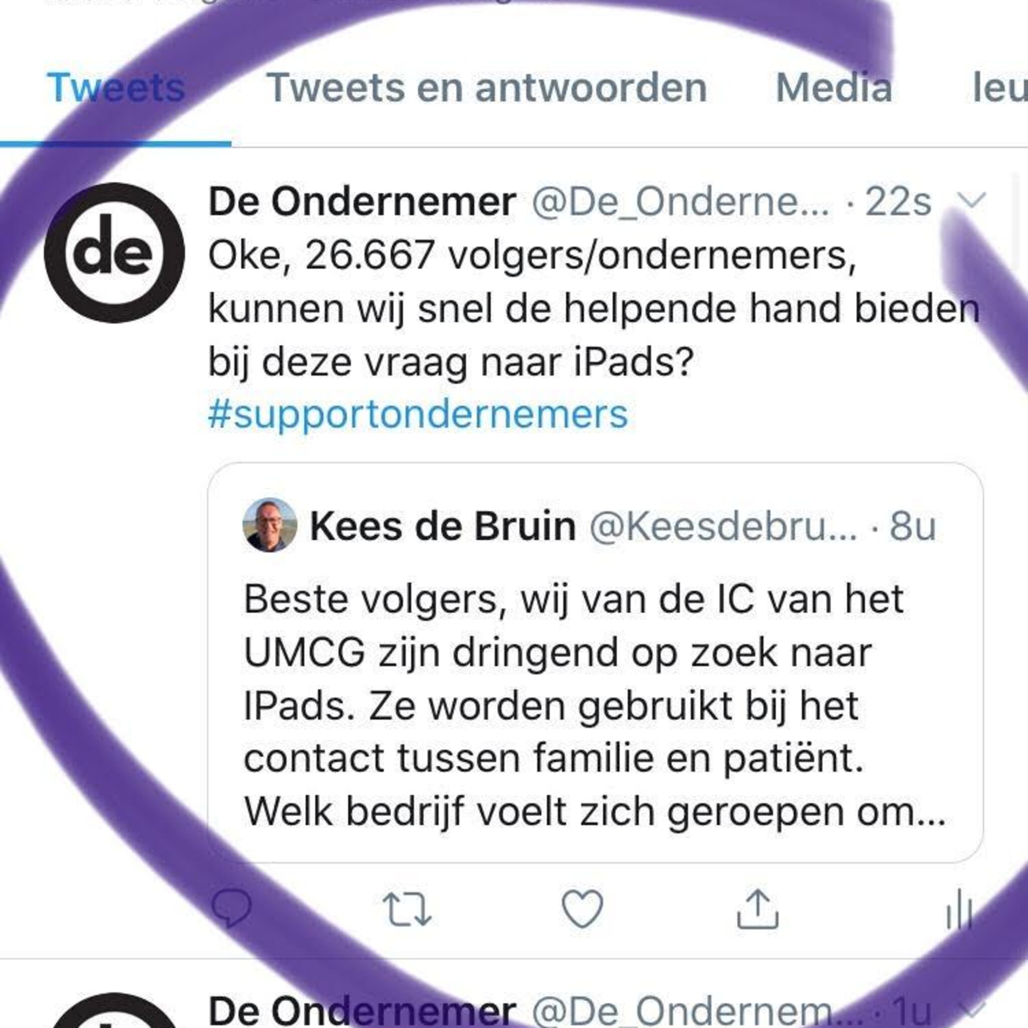 oproep wie helpt umcg aan ipads