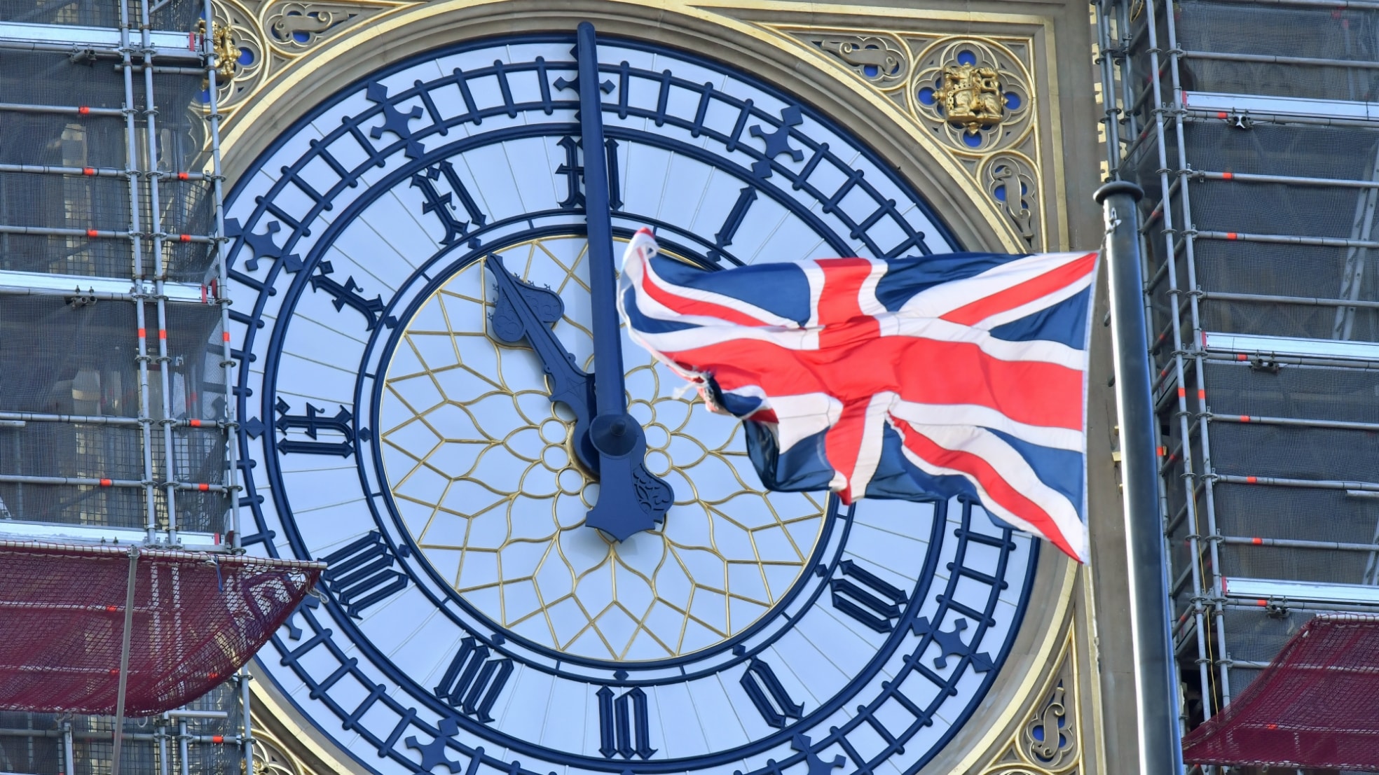De beroemde Big Ben, met de wijzers op 11 uur (23.00 uur) - het Europese tijdstip waarop op 31 januari het Verenigd Koninkrijk de Europese Unie verlaat (London time: 00.00 uur). Foto: ANP.