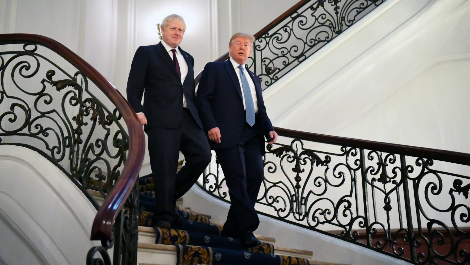 Boris Johnson en Donald Trump spraken elkaar vorig jaar voor het laatst in Frankrijk, dat gaat de komende maanden ongetwijfeld vaker gebeuren. Foto: ANP