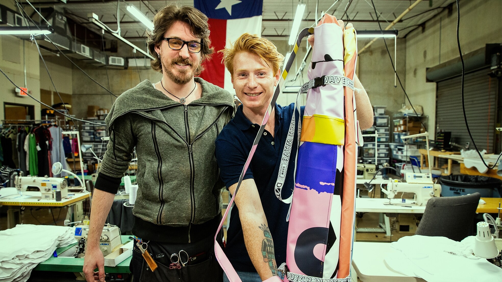 Bas Timmer (rechts) met Kristopher Robin Stevens van het Amerikaanse naaiatelier Stitch. Foto: Ben Houdijk