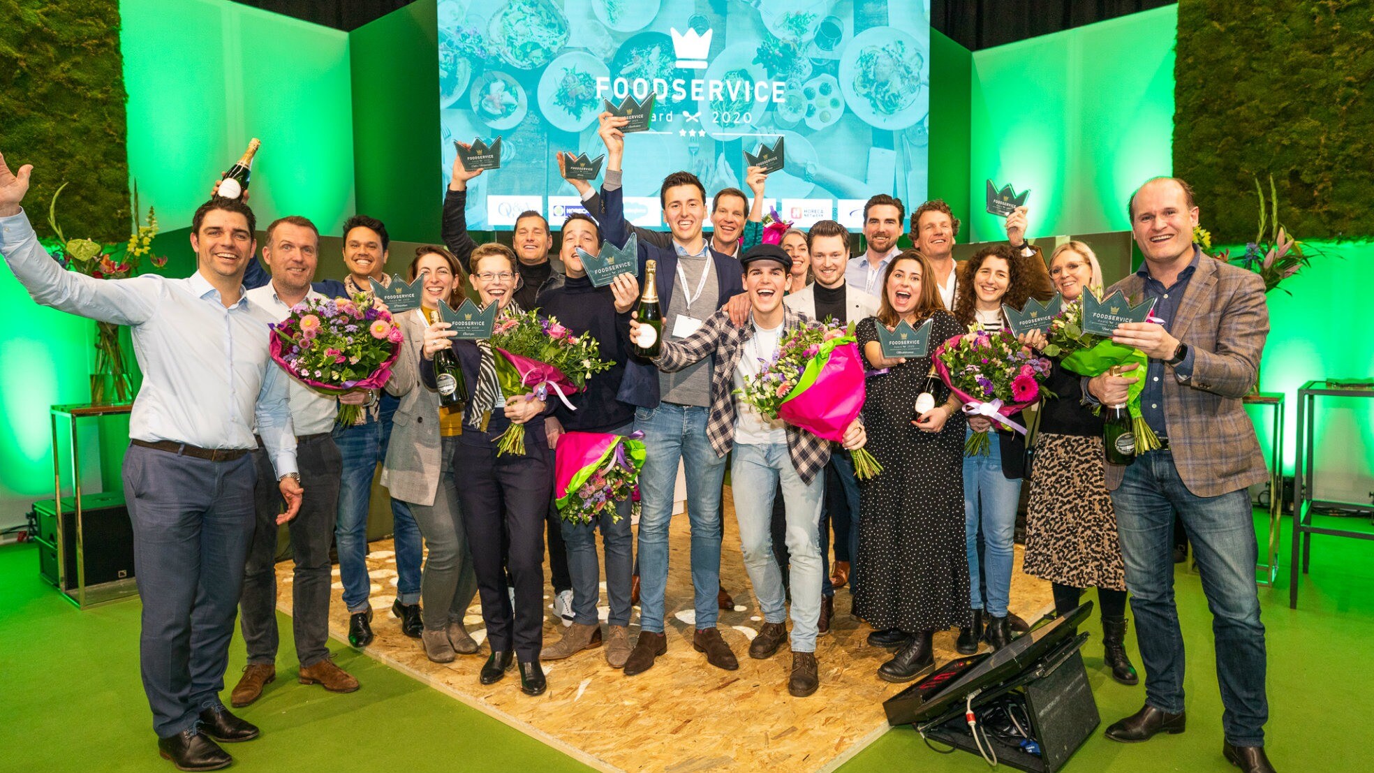 Alle winnaars van 2020 bijeen, van de twaalf categorieën van de Foodservice Award.