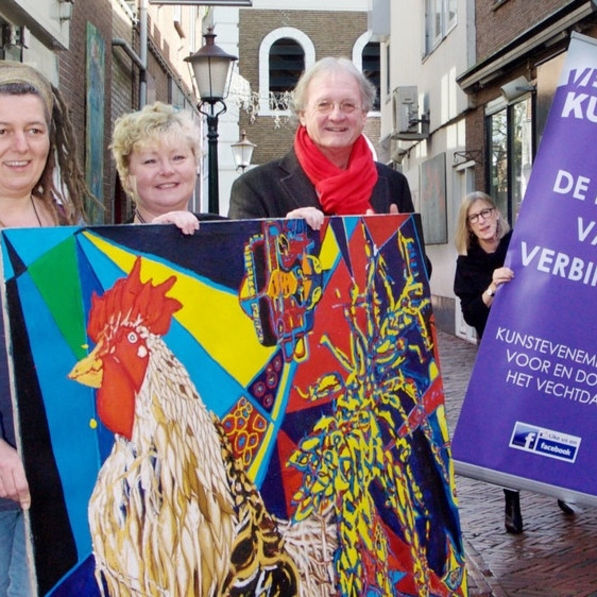 kunstenaars vullen straat vol lege winkels