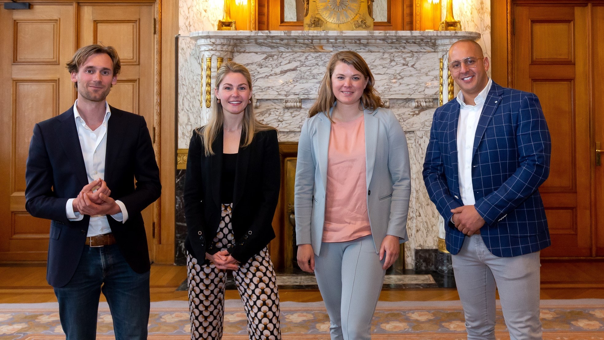 De genomineerden van de Nieuwe Heldenprijs. Van links naar rechts: Jan Willem Heinen, Carlijn Oosthoek, Susan de Vries en Hilal Makhouki.