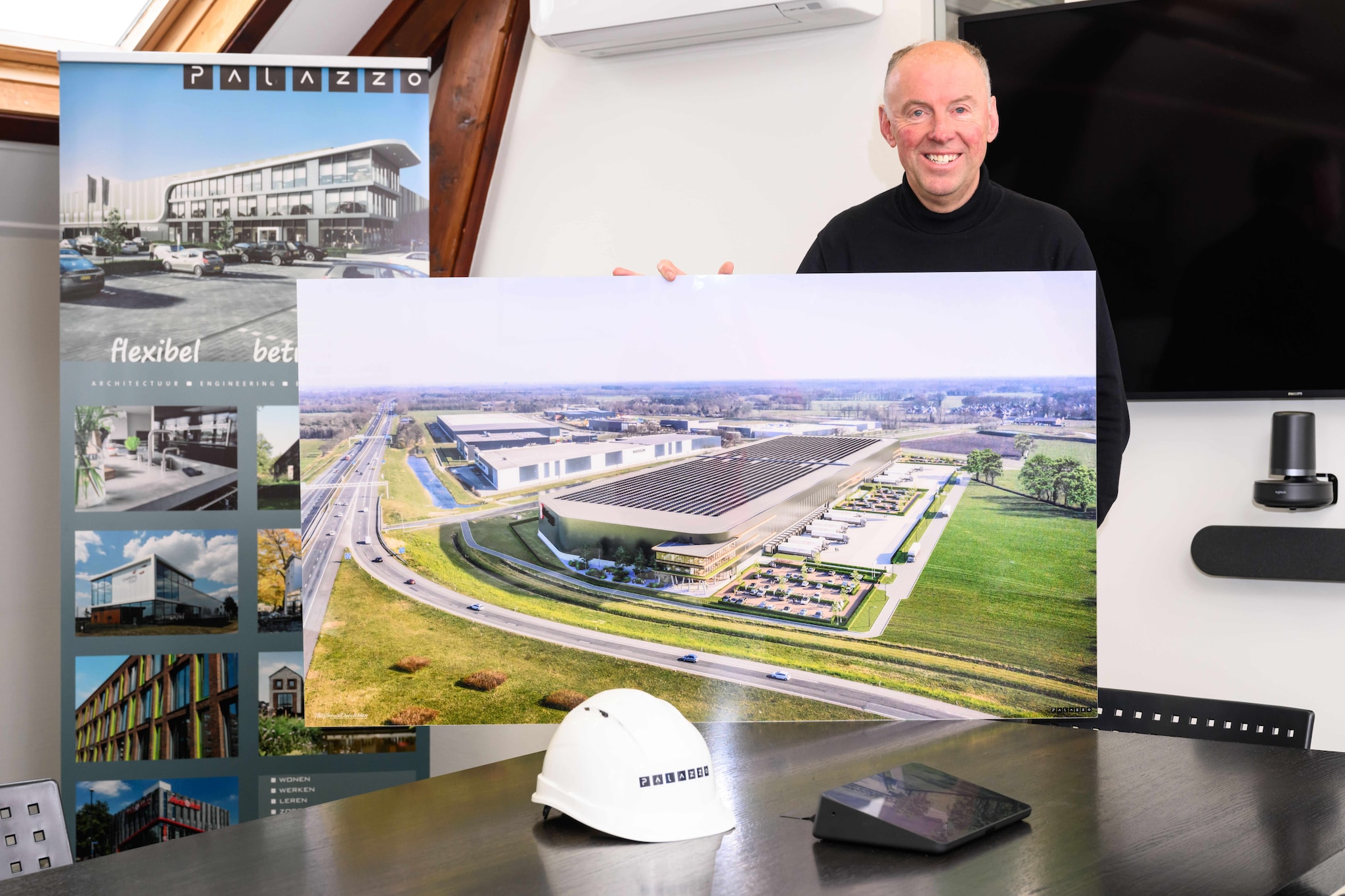 Architectenbureau Palazzo uit Holten maakt meeste bouwmeters van alle architectenbureaus. Mede dankzij het ontwerp van diverse distributiecentra. Algemeen directeur Martin Kemper. Lars Smook