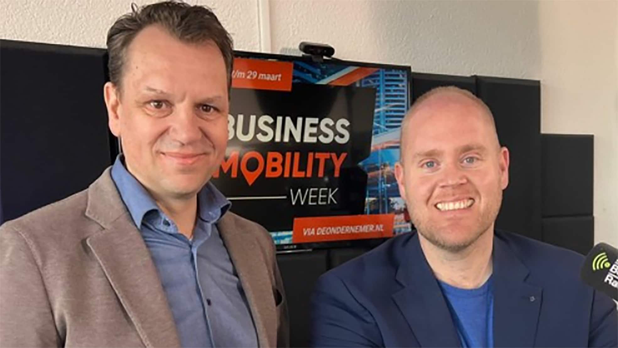 Thomas Pril van Kia in de studio van de Business Mobility Week met presentator Ronald Tameling. Thomas Pril van Kia in de studio van de Business Mobility Week met presentator Ronald Tameling.