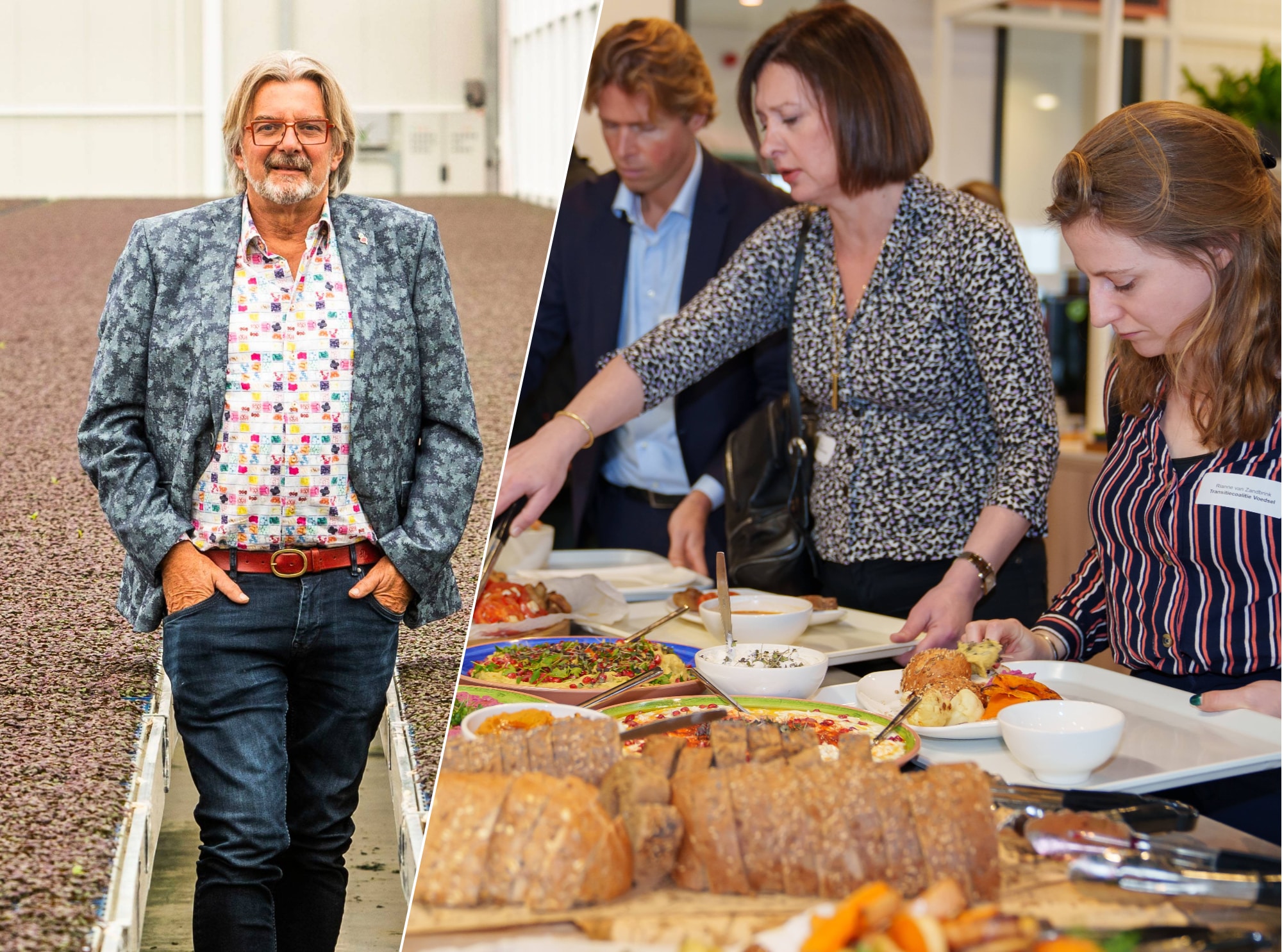 Directeur Rob Baan en medewerkers die genieten van een gezonde lunch bij Koppert Cress. Nico Schouten / Marissa de Groot