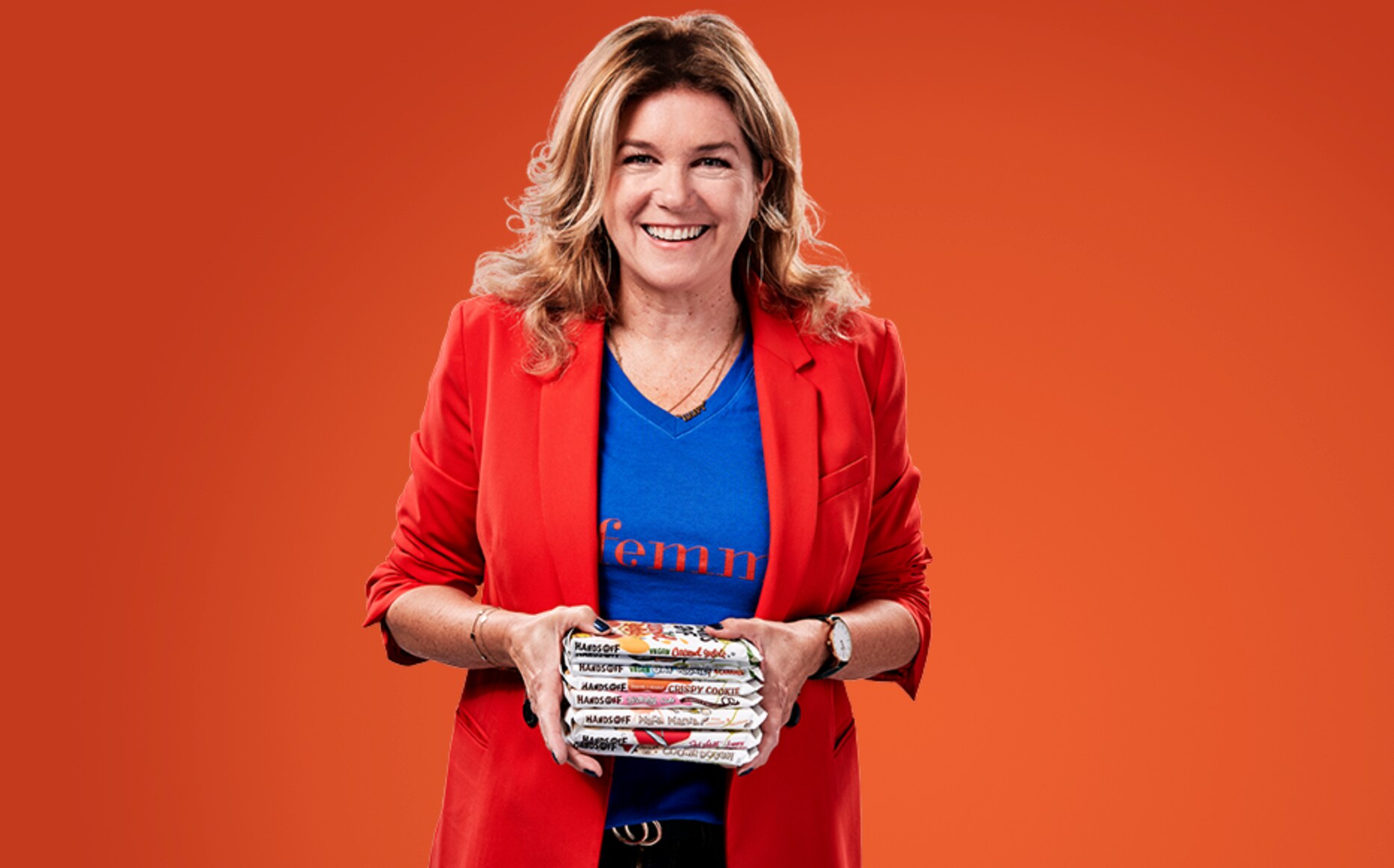 Kitty Smeeten, founder van Hands off My Chocolate, met haar eigen repen Kitty Smeeten, founder van Hands off My Chocolate, met haar eigen repen