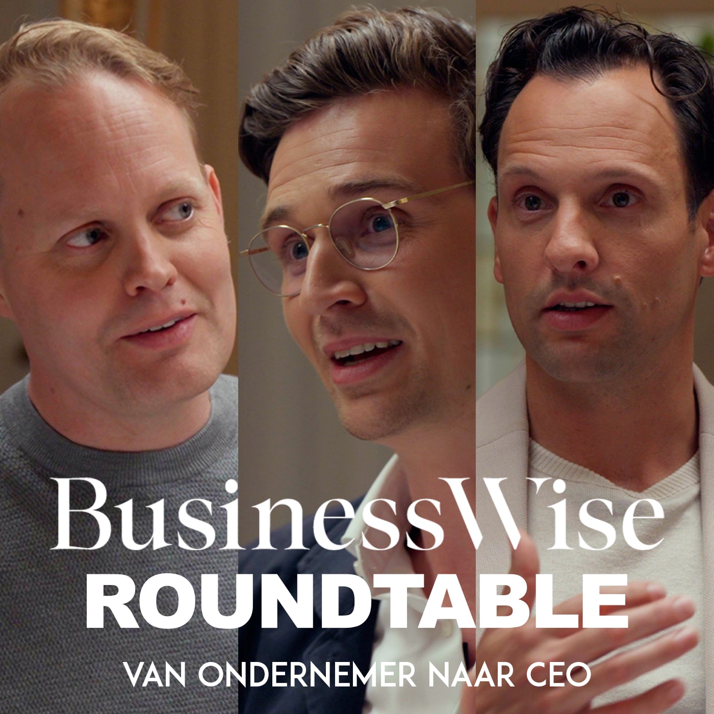 Derrick Neleman (Wijnhuis Neleman), Julian Jagtenberg (Somnox) en Perry Oostdam (Recruitee) bij de Roundtable van Businesswise.