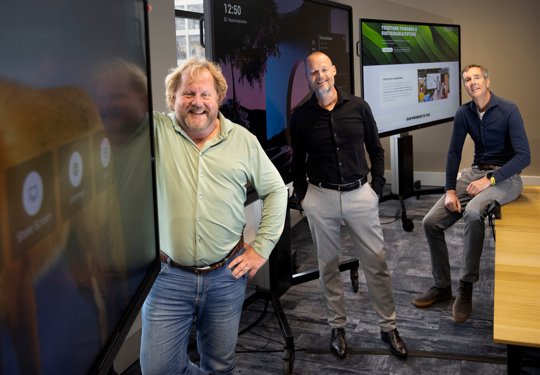 CTouch-oprichters Bernard Gosselink,  François Barlinckhoff en Remmelt van der Woude (v.l.n.r.). Ze  verkopen hun bedrijf aan een Belgische concurrent. René Manders/DCI Media