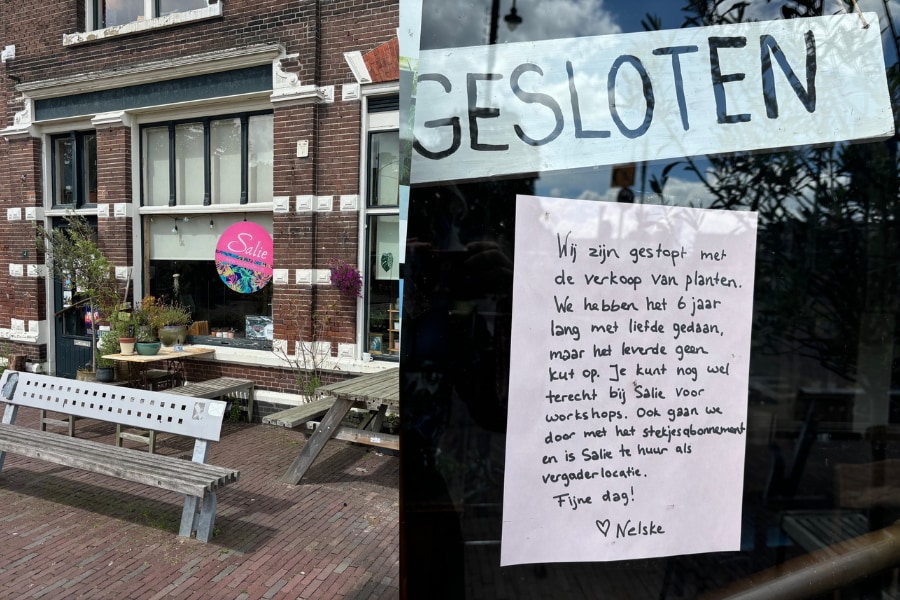 Plantenwinkel Salie uit Leiden gaat sluiten. Beeld: Marleen Hogendoorn Marleen Hogendoorn. Plantenwinkel Salie uit Leiden gaat sluiten